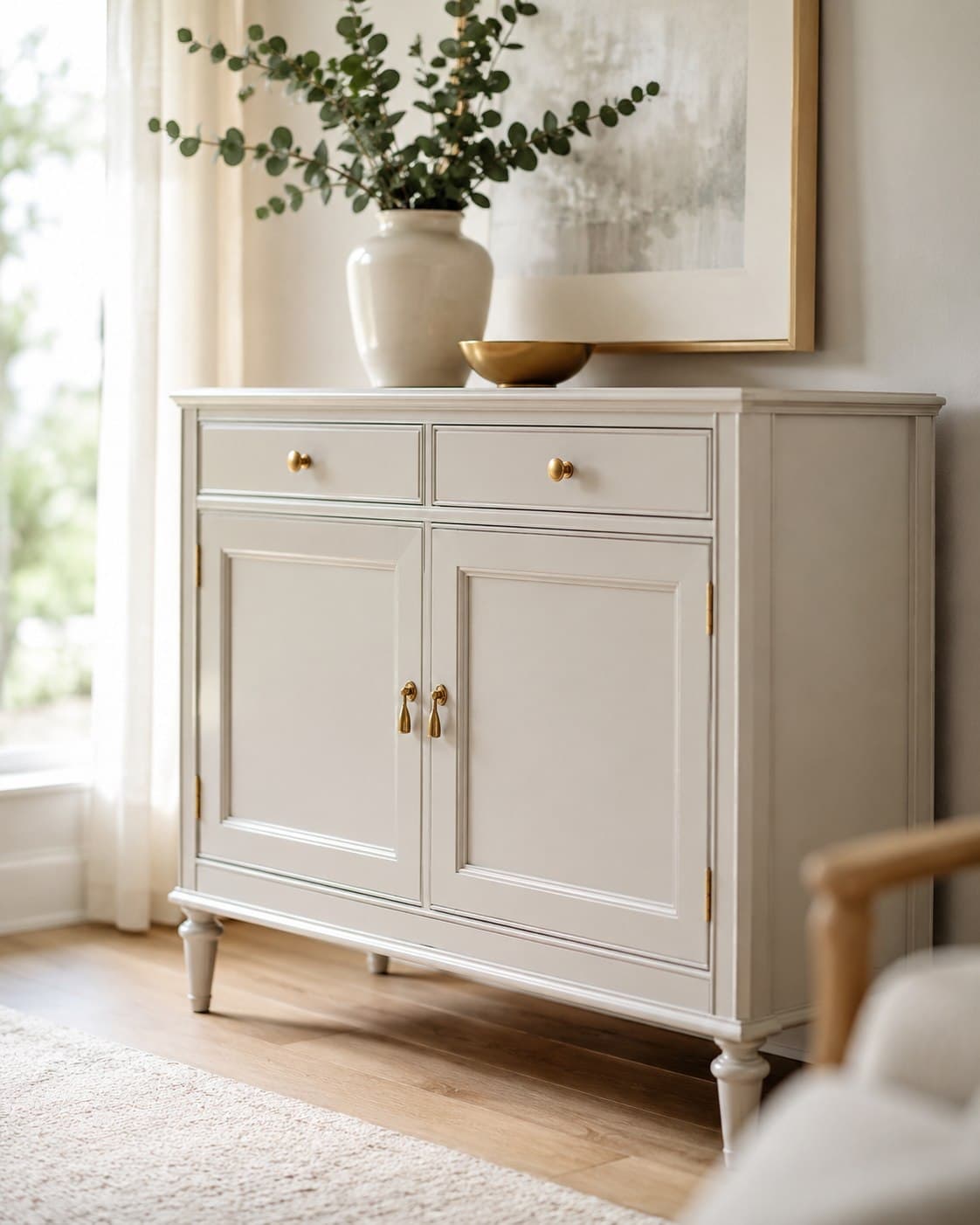 A bright, styled living space with refreshed furniture