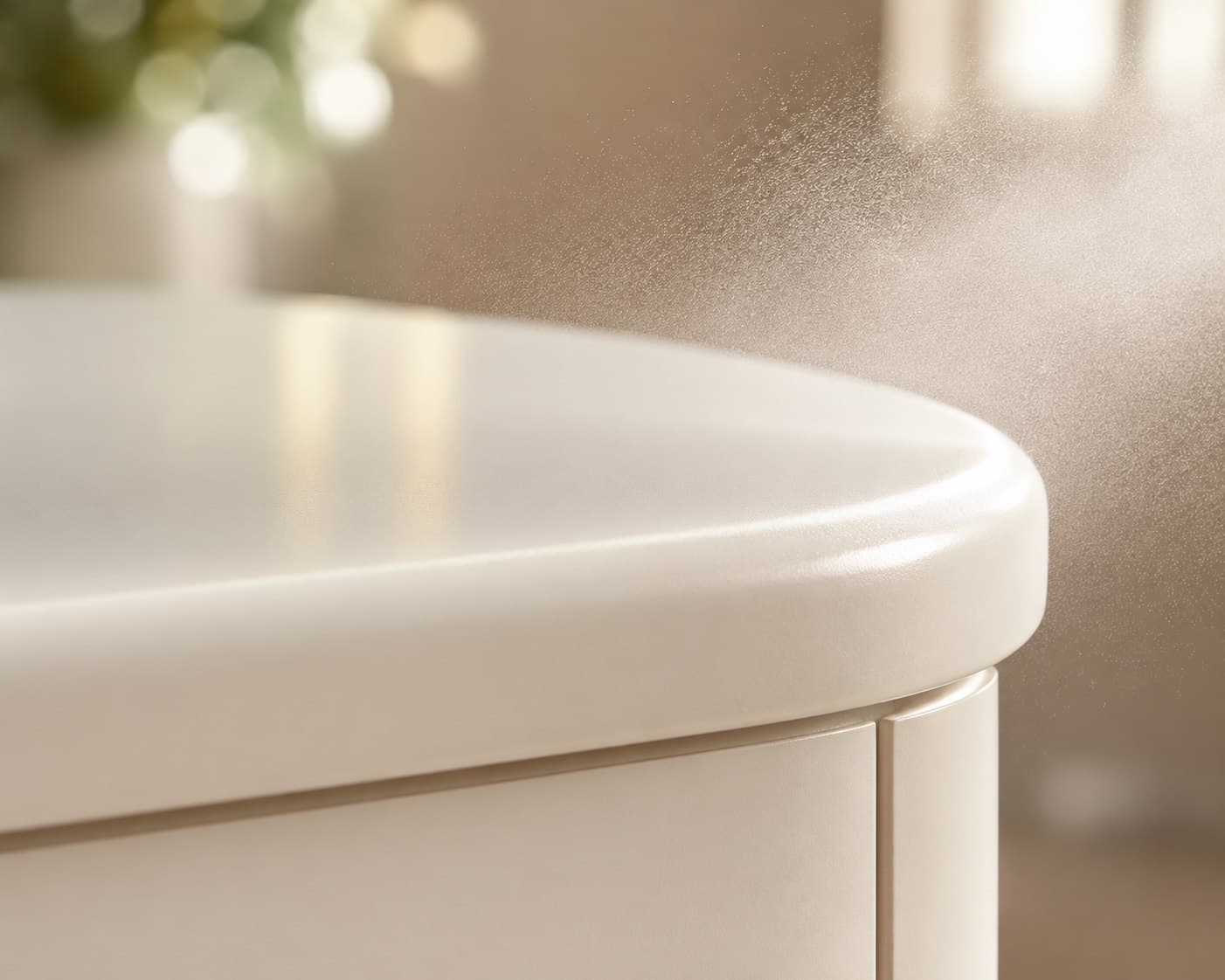 Close-up of a smooth, freshly sprayed furniture finish